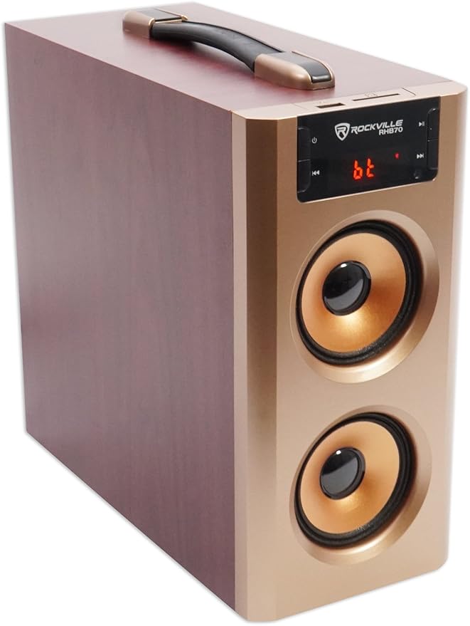 Rockville RHB70 Home Theater Compact Powered Speaker System Bluetooth/USB/SD/FM 4 Subwoofer 2.1 Channel 100W Peak Cherry Wood Finish for Home Entertainment