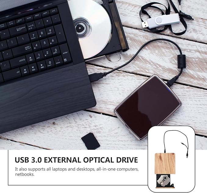 jojofuny Wood Grain USB 3.0 External DVD CD Burner Drive Type-c Portable Optical Drive for Laptop and Desktop Computers