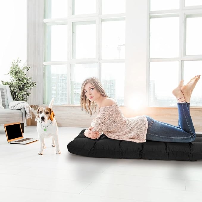 MAT EXPERT 14-Position Floor Chair Floor Gaming Chair w/Resilience Sponge Alloy Steel Frame Padded Bed Couch Recliner Floor Chair with Back Support for Reading Meditating (Dark)