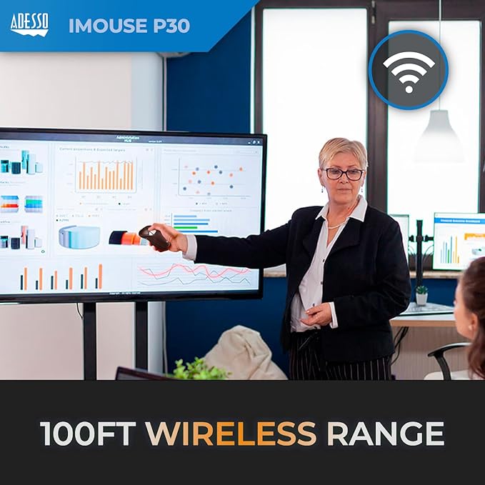 Adesso iMouse P30 Air Mouse GO Plus USB Wireless Cursor Controler for TV Projector Security Camera CCTV Desktop Laptop Presentation Clicker with Charging Stand