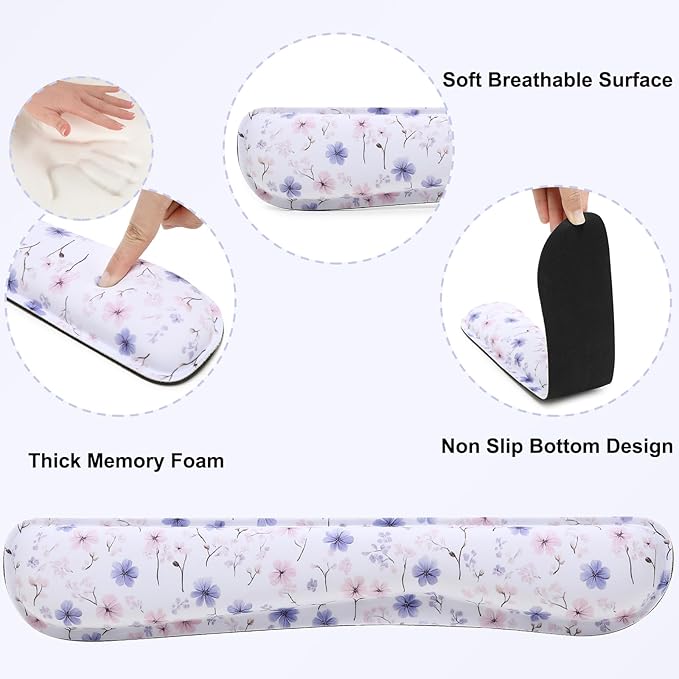 MEGREZ 4-in-1 Ergonomic Memory Foam Wrist Rest Set Desk Pad Mouse Pad with Wrist Rest Keyboard Pad Suitable for Office Workers Programmers &amp Gamers–Relieve Typing &amp Gaming Fatigue White