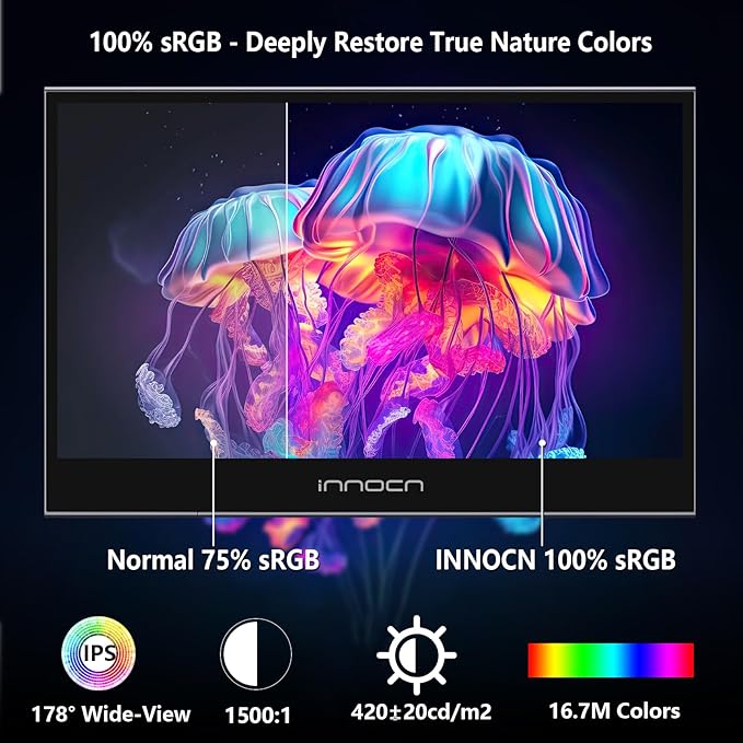INNOCN 15.6 inch Portable Monitor Touchscreen | 1080P | HDMI USB C HDMI | for MacBook Windows Tablets Android Chrome PS4 Switch Mini PC | 400Nits | 100% sRGB