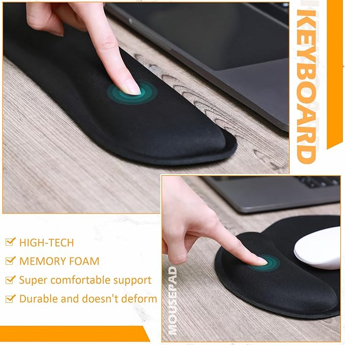 20 Pcs Keyboard Wrist Rest &amp Mouse Pad Set with Wrist Support Black