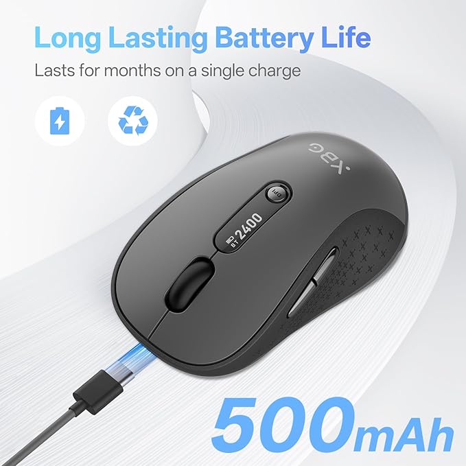 XBG B15pro Wireless Bluetooth Mouse Bluetooth 5.0/4.0 &amp 2.4G Tri-Mode Type-C Rechargeable with LED Screen Display Ergonomic Silent Click for Laptop/PC/Tablet Multi-Device &amp Office Use
