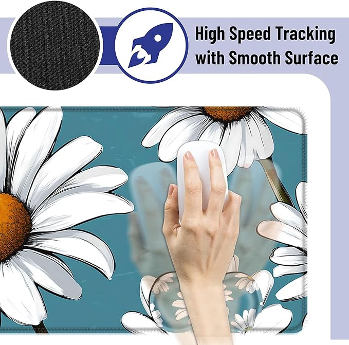 Large Mouse Pad and Keyboard Wrist Rest Desk Pad for Keyboard and Mouse 4-in-1 Large Gaming Mouse Pad with Wrist Support Desk Mat for Home Office Study GameDaisy Flower