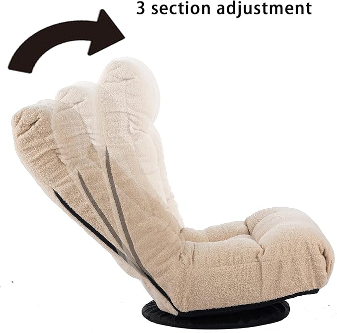Yoglad Japanese Style Chaise Lounge Sofa Chair Floor Lazy Sofa for Reading Game Meditating 3 Adjustable Positions with Comfortable Backrest (White Ottoman)