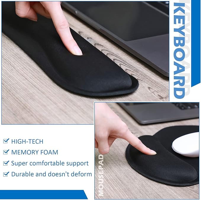 Yunsailing 8 Pcs Ergonomic Mouse Pad and Keyboard with Wrist Support Set Soft Smooth Gel Rest Comfortable Memory Foam for Easy Typing Gaming Computer Laptop Office Home