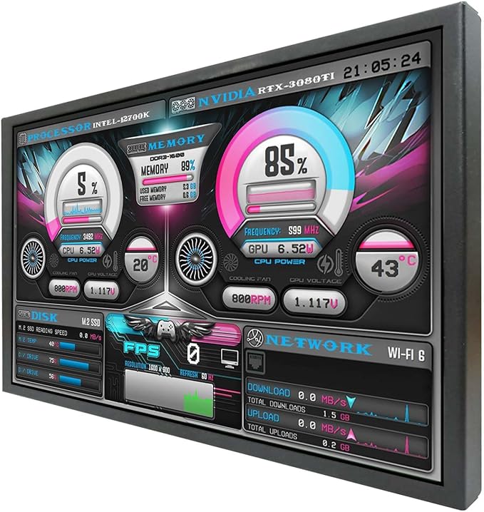 VSDISPLAY 10.1 Inch 1280x800 Computer Temp LCD Monitor PC Case Screen Display Supports Theme Editor DIY Dynamic Image Picture Wallpaper Monitoring RAM CPU GPU DataBlack