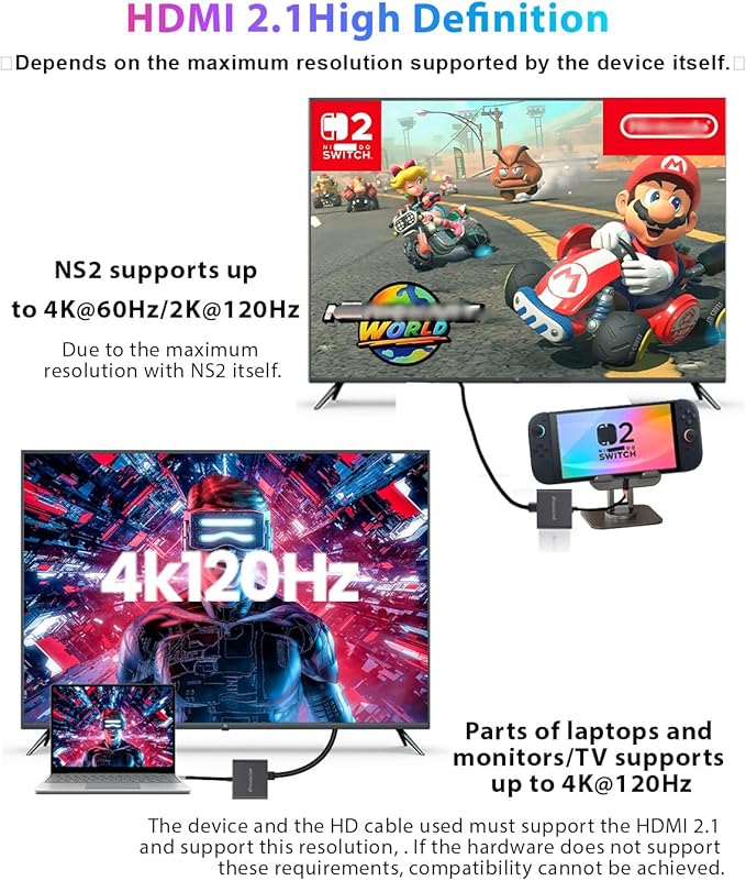 Switch 2 Dock for Nintendo Switch 2 Plug &amp Play for Latest V21Switch 2 Portable Dock with HDMI 2.1/PD/USB A 3.2 Compatible with Nintendo Switch 2/Rog Ally/steam Deck/Laptop/MacBook
