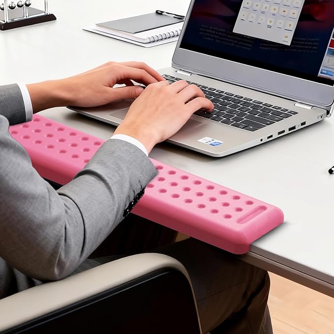 Leolee L-Shaped Desk Long Wrist Rest Elbow 60CM Pink Memory Foam Arm Rest for Desk with Non-Slip Base Ergonomic Desk Edge Cushion Wrist Support for Computer Keyboard Typing Office Home