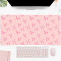 Idocolors Minimalist Pink Bow Desk Mat Pink Extended Gaming Keyboard Mouse Pad Large Cute Kawaii Women Office Desk Mat Protector 31.5x15.7