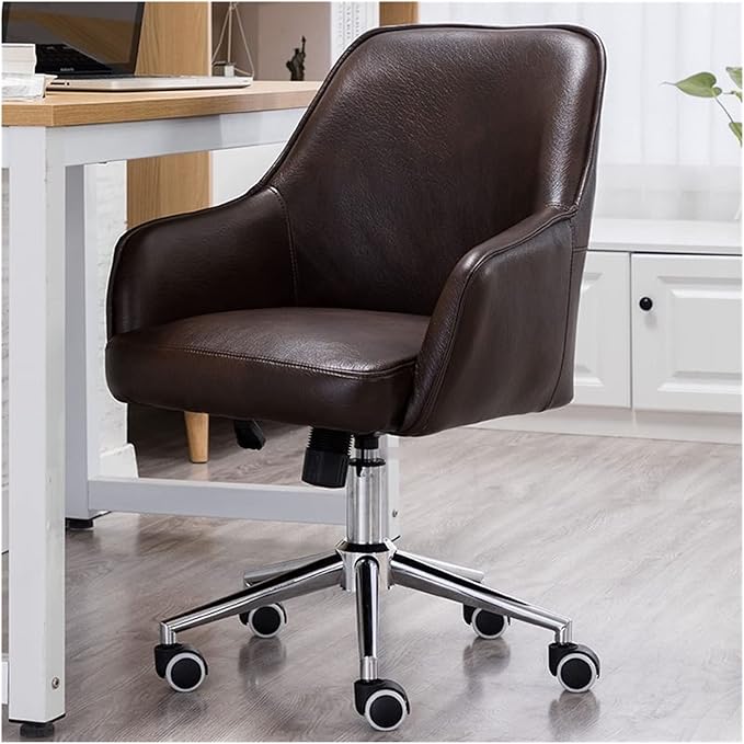 Adjustable Office Computer Chair with Armrest Leather Office Chair for Furniture Home Bedroom Study Computer Swivel Gaming(Coffee)