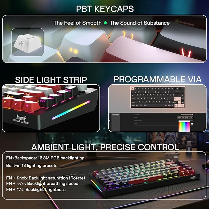 H83 PRO Wireless Mechanical Gaming Keyboard 75% Layout Gaming Equipment Gasket Mounted - Hot Swappable Cardamom Switches PBT Keycaps RGB Backlit USB-C/2.4G/BT5.0 for Win/Mac/Linux