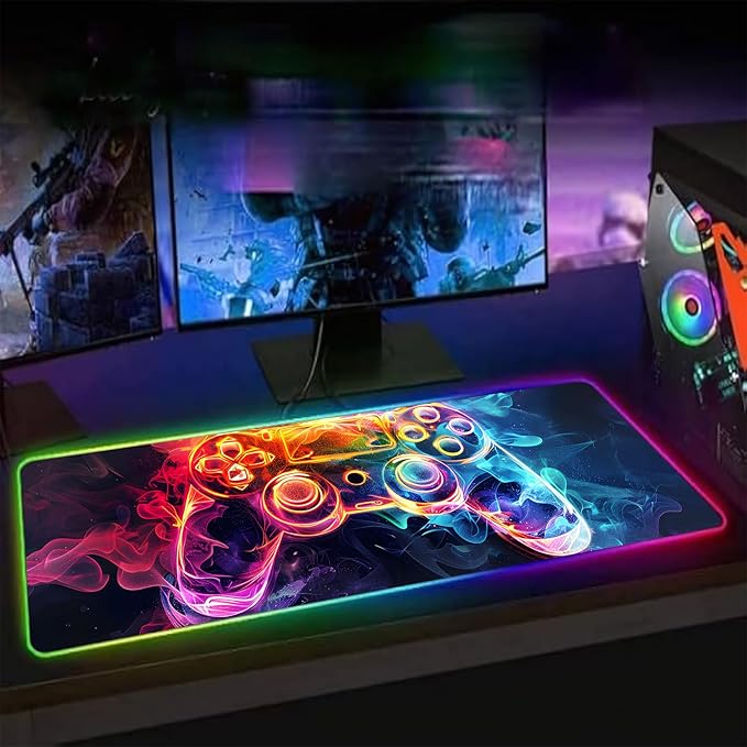 XL RGB Gaming Mouse Pad with 14 Light Modes - Light Up Gamer Mouse Pad31.5 x 11.8in Non-Slip Gamepad Style Led Large Gamer MousepadBlack Long Glowing Gaming Accessories for Desk Waterproof
