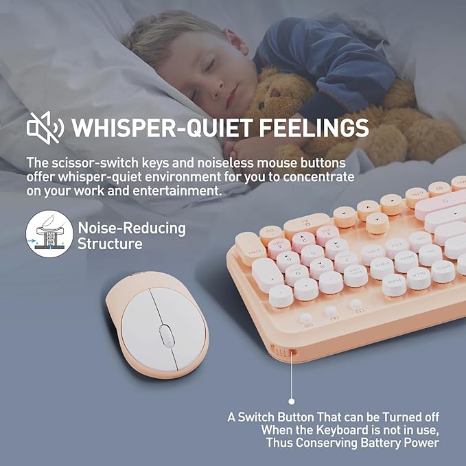 Wireless Keyboard and Mouse Combo 2.4 GHz Full-Sized Wireless Keyboard Mouse with Round Keycaps for Windows Computer Desktop PC Laptop (GradientPink)