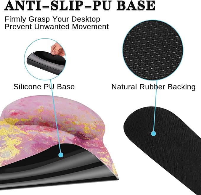 Britimes Pink Gold Liquid Marbling Keyboard Mouse Pad Set 4in1 Large Mousepad+Keyboard Wrist Rest+Mouse Wrist Rest+Coaster Set with Ergonomic Design for Home Office Computer 35.4x15.7 inches