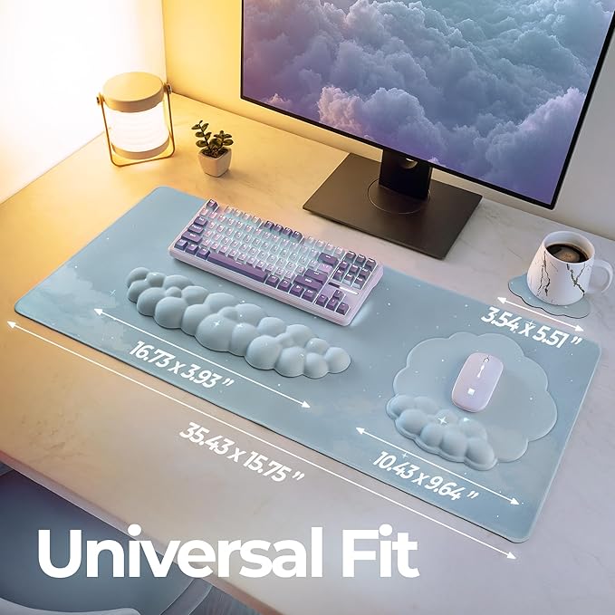 Premium Quality Cloud Wrist Rest Keyboard &amp Mouse Pad Set – Ergonomic Memory Foam Desk Accessories with Wrist Support for Office &amp Gaming – Baby-Blue-Sky