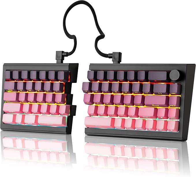ZORNHER ST68 Wireless Ergonomic Split Mechanical Keyboard65% Pink &amp Purple Creamy Thocky TKL Gaming Keyboard with KnobLighted Up PBT KeycapsCream Switches