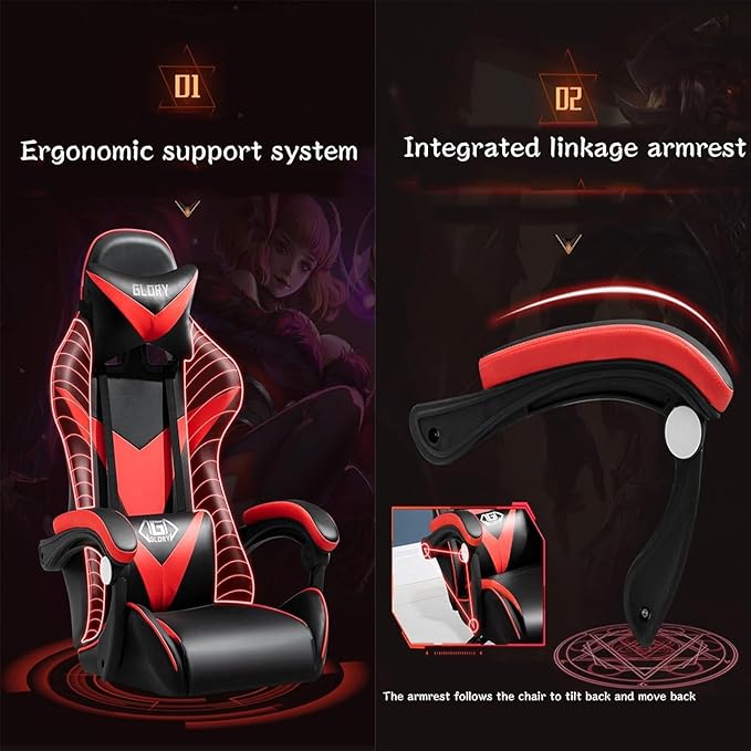 Office Chair Gaming Chairs Computer Chair with Footrest Game Chair Large Heavy Adjustable with Headrest and Lumbar Support(Size:SizeColor:C)