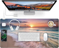 Wireless Charging Mouse Pad 31.5x15.8 Large Gaming Desk Mat for Keyboard/Laptop Waterproof Ultra-Smooth Surface Non-Slip Base with 20W PD Adapter Beach Sunset