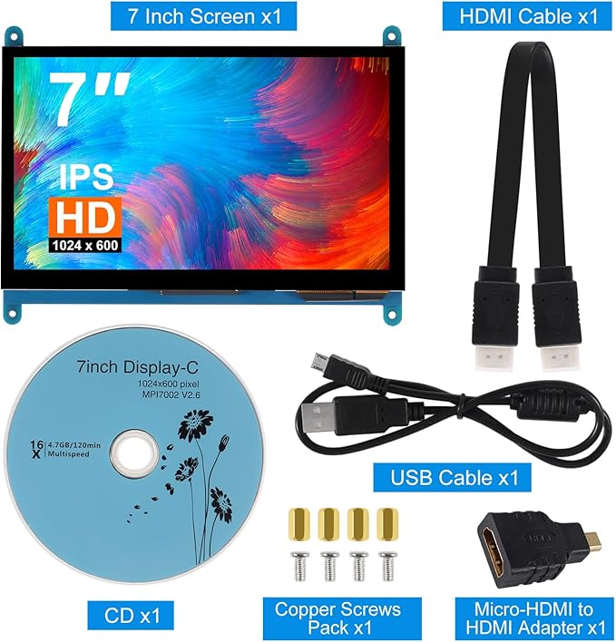 7 Inch IPS Touch Screen Display 1024×600 Capacitive Screen HDMI HD Screen Full View Color LCD Liquid Crystal Screen for Windows 10 8 7 BB Black etc