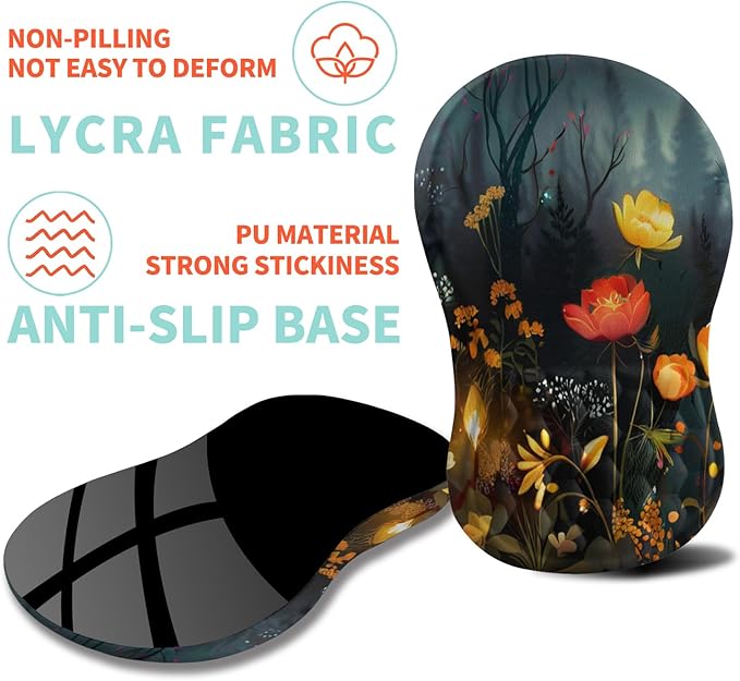 Ergonomic Mouse Pad Wrist Support with Memory Foam Massage Bulge Carpal Tunnel Pain Relief Mousepad Wrist Rest for Mouse(12x8 inch Midnight Forest)