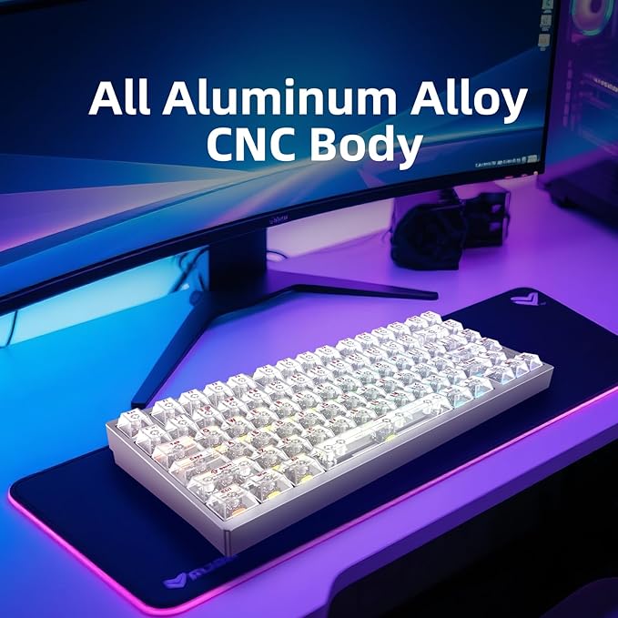 MG75MAX 81 Keys Wired Magnetic Switch Keyboard 256KHZ Single Key Scan Rate PCB Nano-Coating Waterproof Hall Effect 8KHZ/ARGB/CNC Aluminum Gaming Keyboard(Silver)