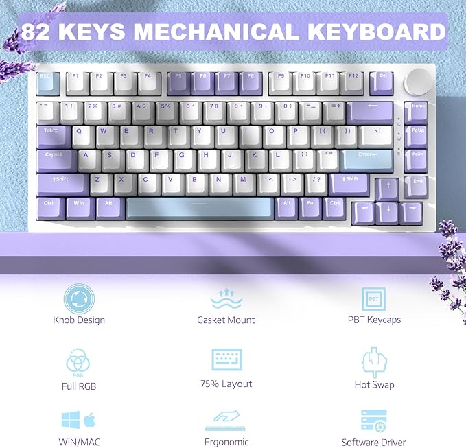 ATTACK SHARK Ajazz Hot Swappable Mechanical Keyboard75% TKL RGB Backlit Wired Gaming Keyboard with Knob ControlPoron FoamSilicon PadGasketNKROPBT Keycaps for Win/MacSea Salt Linear Switch