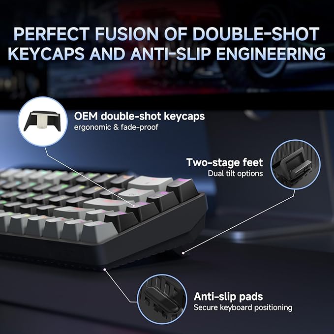 DIERYA DK68 60% Wireless Mechanical Gaming Keyboard 3 Modes Bluetooth/2.4GHz/USB-C with Red Linear Switch RGB Backlit Anti-Ghosting 68-Key Compact mini keyboard for Windows/macOS/Linux- Grey/Black