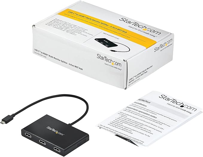 StarTech.com 3-Port USB-C Multi-Monitor Adapter USB Type-C to 3x HDMI MST Hub Triple 1080p 60Hz HDMI Laptop Display Extender / Splitter Extra-Long Built-In Cable Windows Only (MSTCDP123HD)