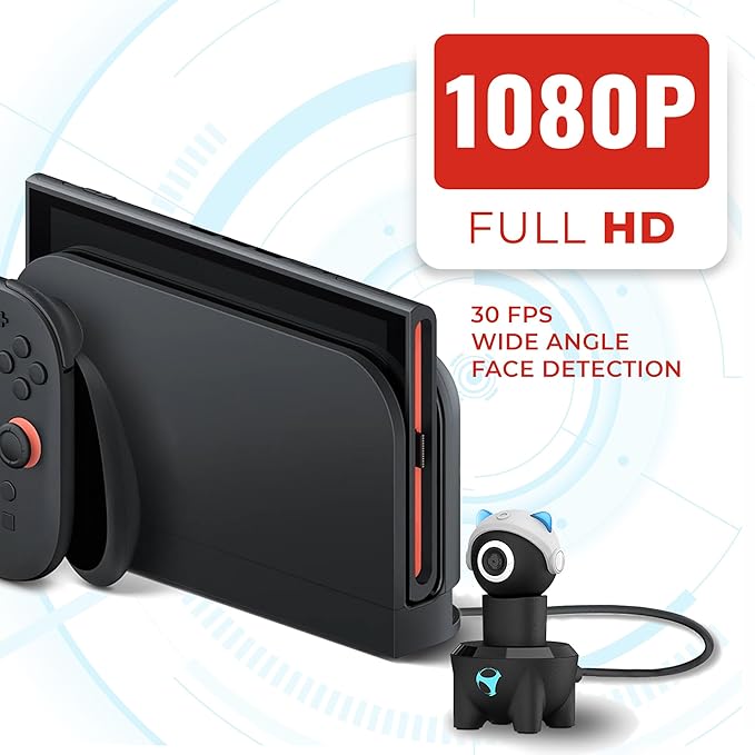 Subsonic - Playcam 1080 für Nintendo Switch 2 Full HD Kamera mit 1080p Auflösung 180° Verstellbares Weitwinkelobjektiv USB-C Anschluss Datenschutzabdeckung - Blau