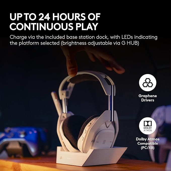 Logitech G Astro A50 X Multi-Platform Wireless Gaming Headset + Base Station for PS5/Xbox/PC: PLAYSYNC Video &amp Audio Switcher HDMI 2.1 4K 120Hz VRR &lt24bit/48kHz 24hr Battery 2.4GHz &amp BT