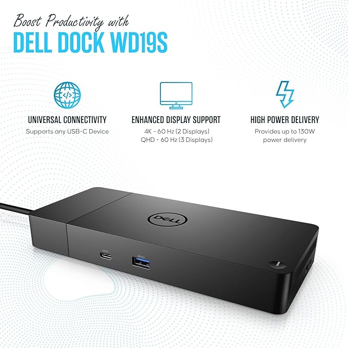 WD19TBS Docking Station Dock Station with 180W + USB Type-C + HDMI+ Dual DisplayPort - Ultimate Laptop Docking Station Bundle (Renewed)