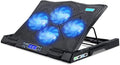 4 Fan Cooling Pad for 12 to 19-inch Gaming Laptop USB Powered Quiet Cooler Fan Portable Stand with Dual 2.0 USB Ports Blue LED Lights