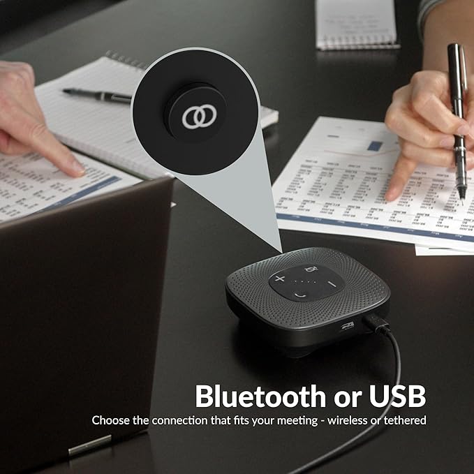 Cyber Acoustics Conference Speakerphone (SP-2000) - USB and Bluetooth Advanced DSP with 360 Degree Noise Cancelling Microphone with 3m Range 66 Ft BT Wireless Range