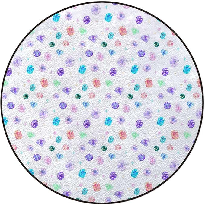 Multicolor Round Area Rug Swivel Chair Mats for Hardwood Floor Washable Waterproof Spill Mat Anti-Slip Floor Protector Colorful Diamond Feminine Women Diameter 47.2 in