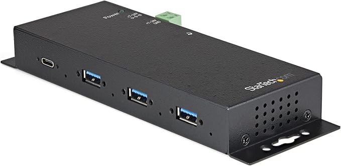 StarTech.com 4-Port USB C Hub 10Gbps - Metal Industrial USB Type-C Hub w/ 3xUSB-A &amp 1xUSB-C - ESD &amp Surge Protection - USB-C or USB-A Host - Self-Powered Mountable USB 3.2 Gen 2 Hub TAA