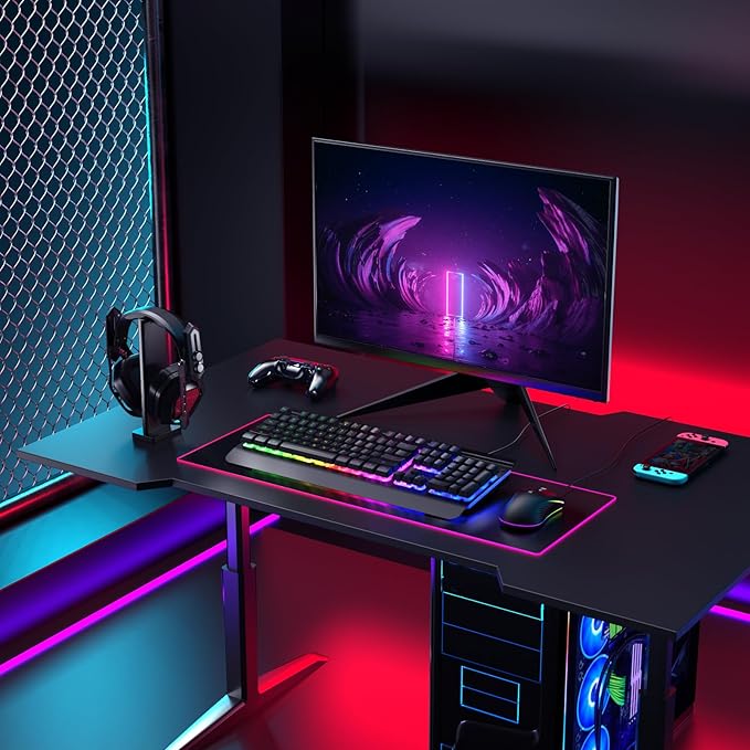 Wired Gaming Keyboard and Mouse Combo 104 Keys All-Metal Panel Rainbow Computer Keyboard with Multimedia Keys Wrist Rest and LED Backlit Gaming Mouse 4200 DPI for Windows PC Gamers (Black)