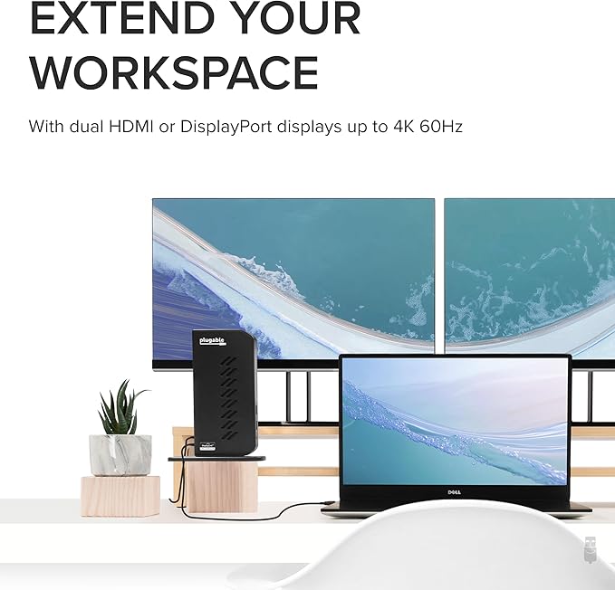Plugable Dual DisplayPort &amp HDMI Docking Station - USB 3.0 &amp USB-C Laptop Dock for Dual Monitors DisplayLink Mac (Driver Required) ChromeOS &amp Windows Gigabit Ethernet and Audio (UD-695