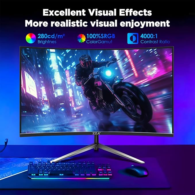 ZZA 32 Inch Curved Gaming Monitor 240Hz High Refresh Rate FHD 1920x1080P Curved 1500R HDMI 2.0/DP1.4 1ms MPRT HDR FreeSync VESA Compatible Tilt Adjustable