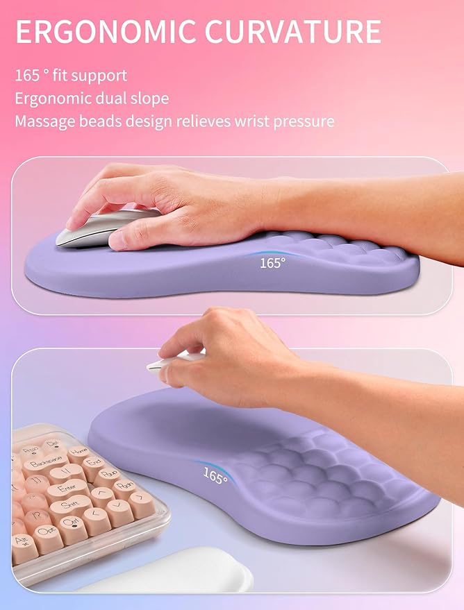 Hokafenle 2in1 Combination Wave Keyboard Wrist Rest and Ergonomic Curvature Mouse Pad Wrist Support for Relieve Wrist Pain Filled with Soft Cushion Memory Foam Purplish Blue