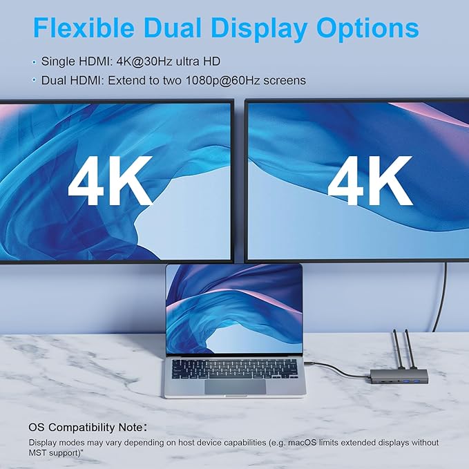 Laptop Docking Station10-in-1 USB C Hub 4K Dual HDMI Monitors Adapter Powered Hub with 100W PD VGA 2xUSB-A 3.0 USB-C Data Port SD/TF Reader 3.5mm Audio USB Hub for MacBook Pro XPS