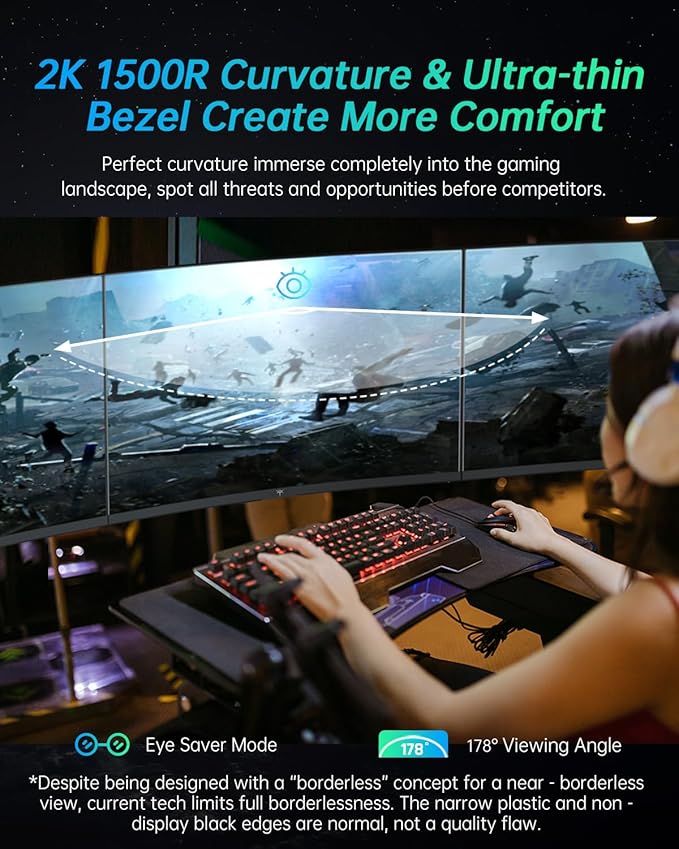 KTC 32 inch Curved Gaming Monitor 2K 180Hz 185Hz 1440P PC Monitor 1500R Frameless 1ms HDR FreeSync Premium DisplayPort/HDMI/USB VESA Wall Mount H32S17