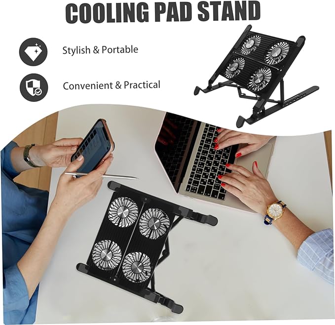 NUOBESTY 1set Adjustable Laptop Cooling Stand Four Fans Ergonomic Design Compact and Lightweight Notebook Cooler Pad Heat Reduction and Enhanced Comfort