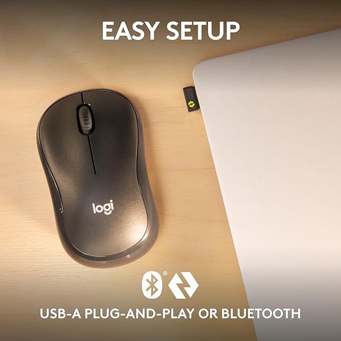 Logitech M240 for Business Silent Wireless Mouse Secure Logi Bolt USB Receiver Bluetooth Globally Certified for Windows Mac Chrome Linux iPadOS Android - Graphite