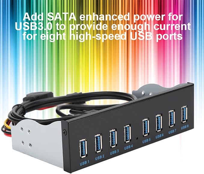 Yctze USB 3.0 Front Panel with 8 Ports Hub and 19PIN Optical Drive Extension Adapter for PC Computer 5.25 Internal Front USB 3.2 Hub