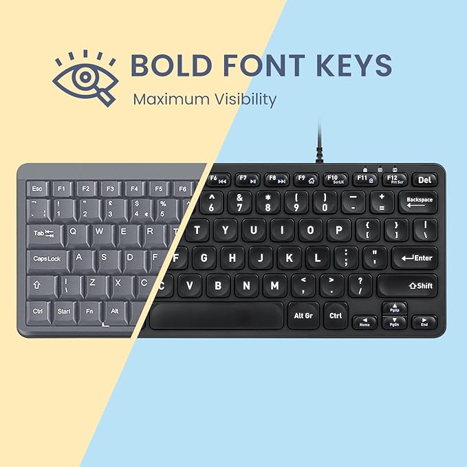 Perixx PERIBOARD-432 Wired Mini USB Keyboard - X Type Scissor Keys - Big Print Keys - US English Black
