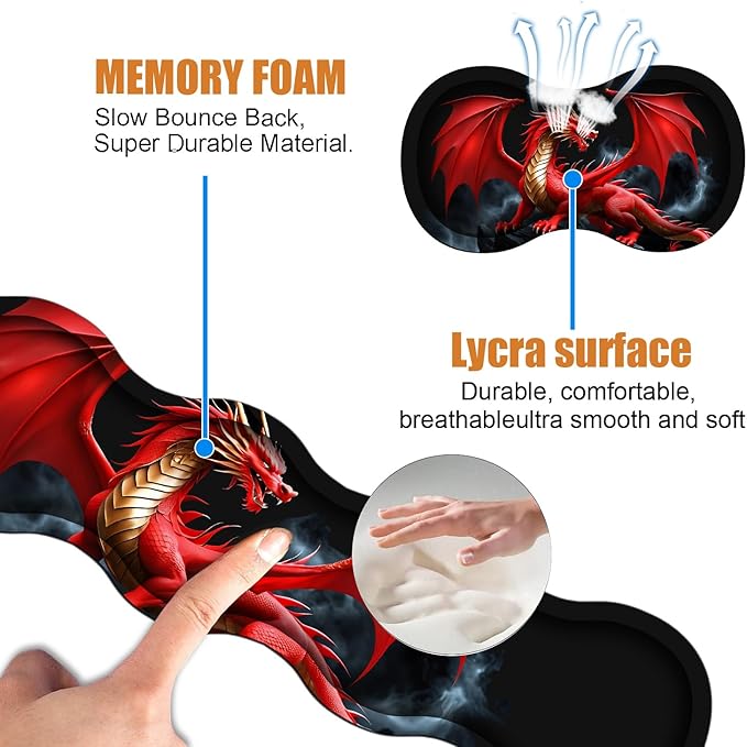 4 in 1 Ergonomic Keyboard Wrist Rest &amp Mouse Pad Wrist Rest Set Large XXL Gaming Desk Mat 31.5x 11.8 with Non-Slip Base Memory Foam for Home Office Study Gaming Red Dragon