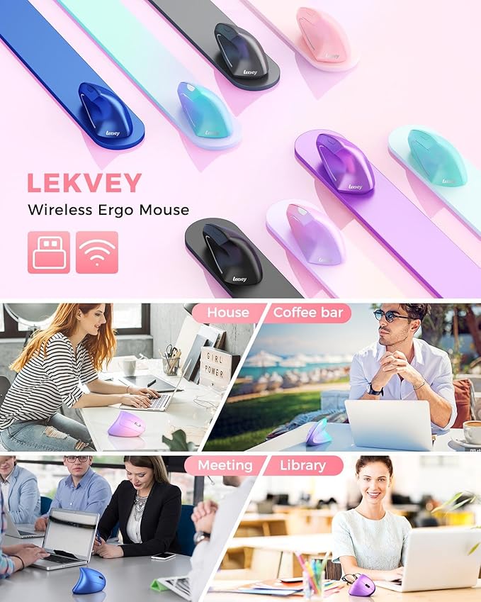 Lekvey Ergonomic Mouse Vertical Wireless Mouse Rechargeable 2.4 GHz USB Optical Carpal Tunnel Mice : 800/1200 / 1600 DPI 6 Buttons for Laptop PC Mac Computer Desktop Notebook etc Pink
