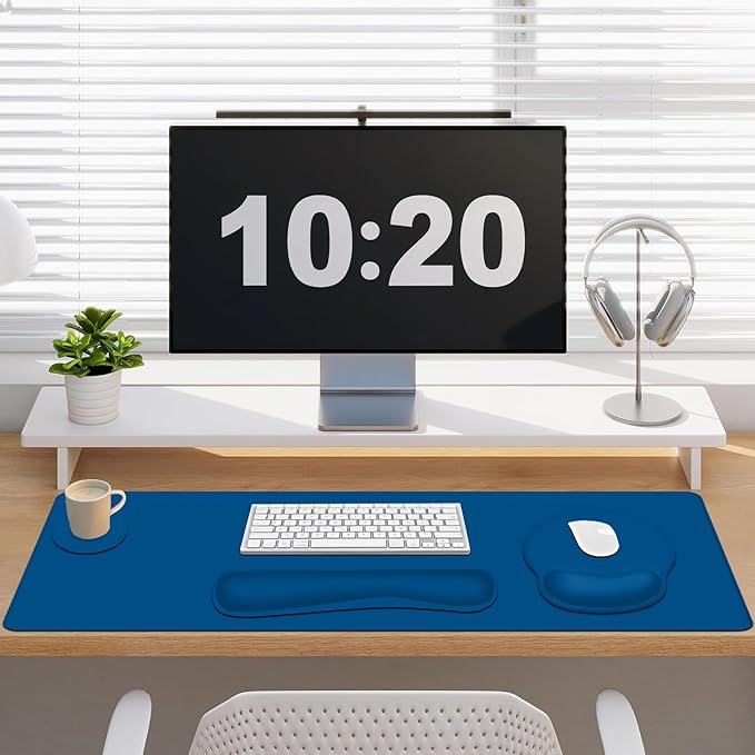 4 PCS Mouse Pad Desk Mat Protector Keyboard Wrist Rest + Comfortable Mouse Pad with Wrist Rest +Coaster Large Gaming Mousepad for Computer Laptop 35.4X 15.7 Deskpad for Office Home I Dark Blue